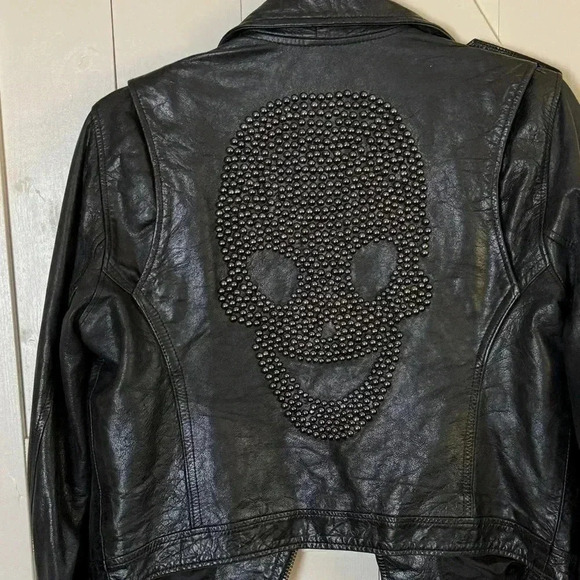 Jackets & Blazers - Real leather motorcycle jacket, black, skull studs, Women's size small